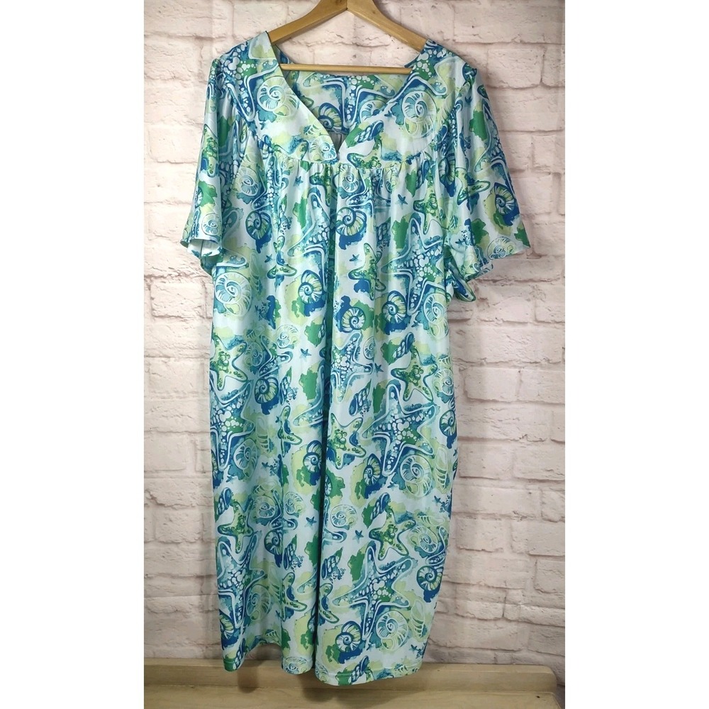 Anthony Richards House Dress Size Womens XL Muumuu Midi Ocean Aquatic Life EUC